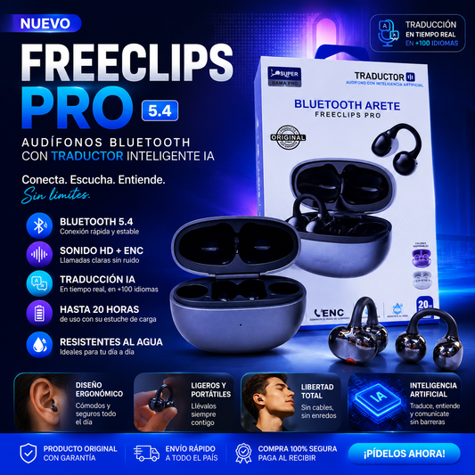 Audífonos FreeClips Pro – Sonido HD y Traductor Inteligente